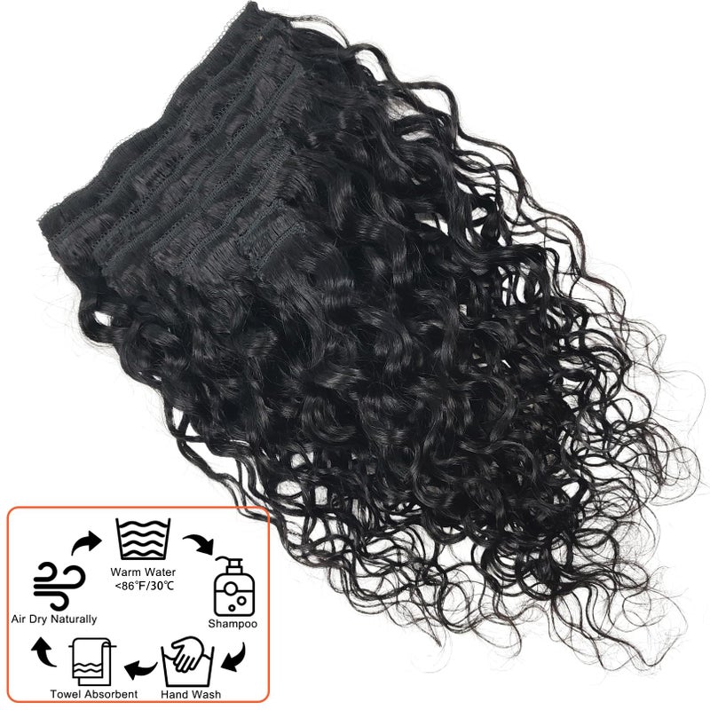 Doren Deep Curly Clip In Human Hair Extensions for Women 8Pcs 20Clips 120g Brazilian Remy Hair Water Wave Clip Ins Natural Black 16 Inches - Image 5
